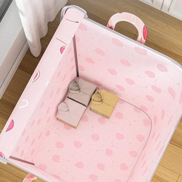 *Cherry Canvas Zipper Closet Storage Small or Medium or Large Pink Red NWT - Picture 3 of 7